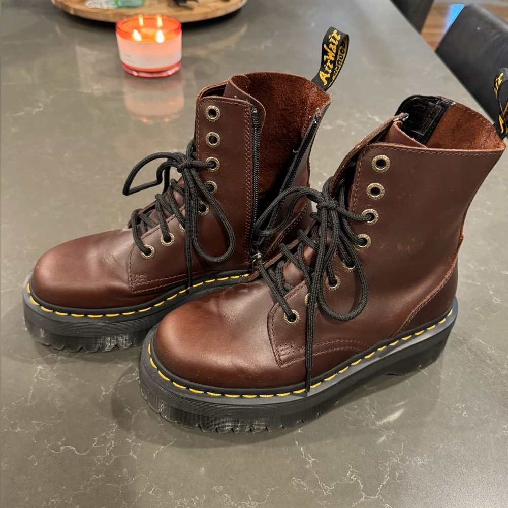 Dr. Martens Dark Brown Leather Combat Boots, US 7 UK 5